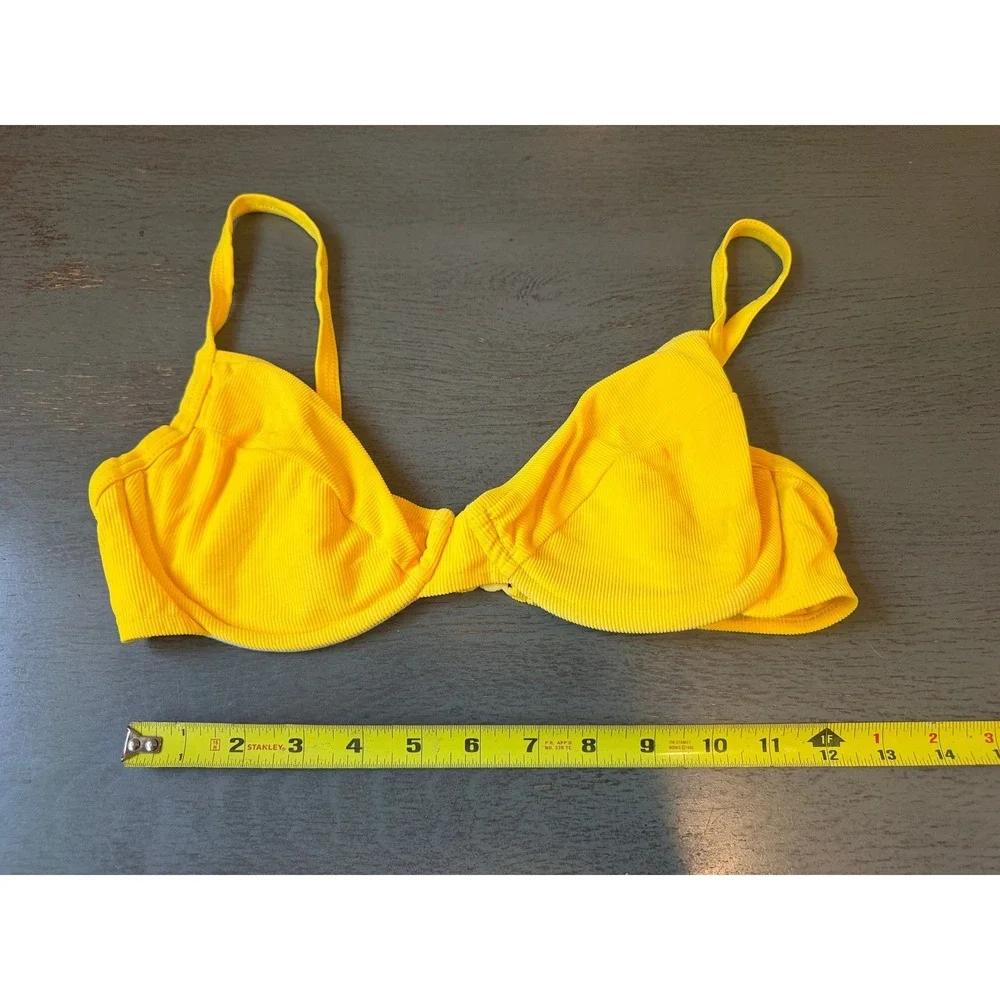 Yellow Ribbed Underwire Bikini Top Adjustable Straps Swimwear Size Small